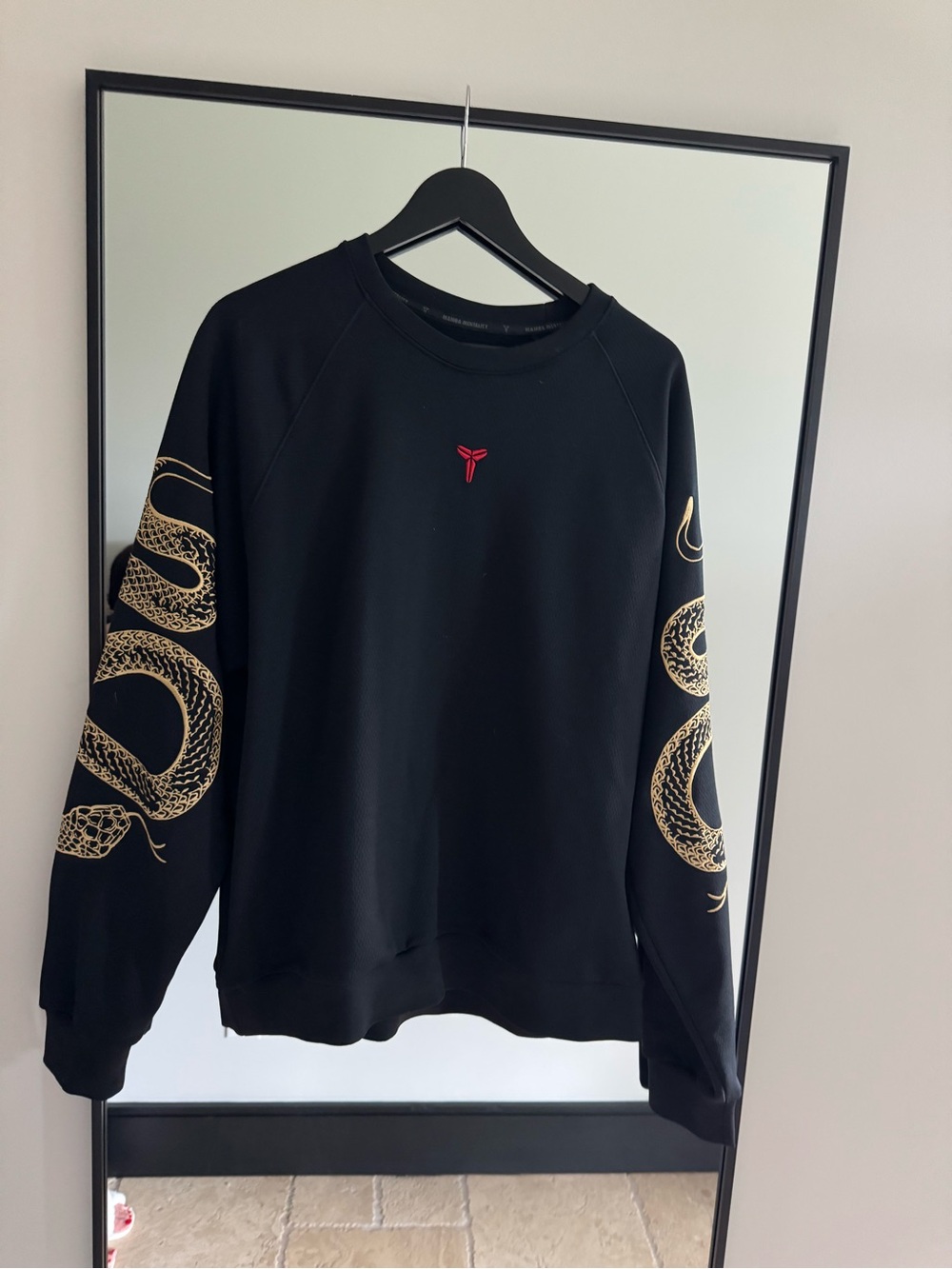 Nike Black Crewneck Sweatshirt with Gold Snake Sleeve Graphics